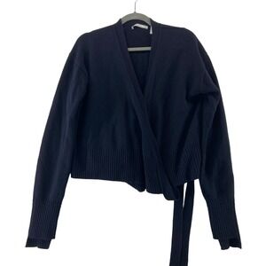 Helmut Lang Navy Blue Cashmere Long Sleeve Wrap Cardigan Size Large
